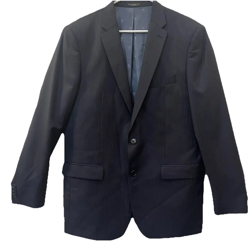 JOHN VARVATOS USA Blazer Jacket Sport 43L Navy Thin Stripe‎ Two Button 100% Wool